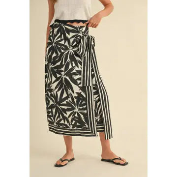 Floral Print Linen Wrap Skirt