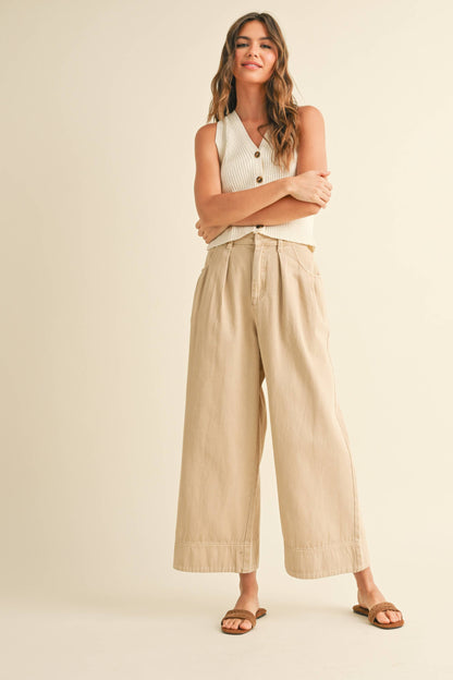 Loose Fit Pleated Waist Cotton Pants