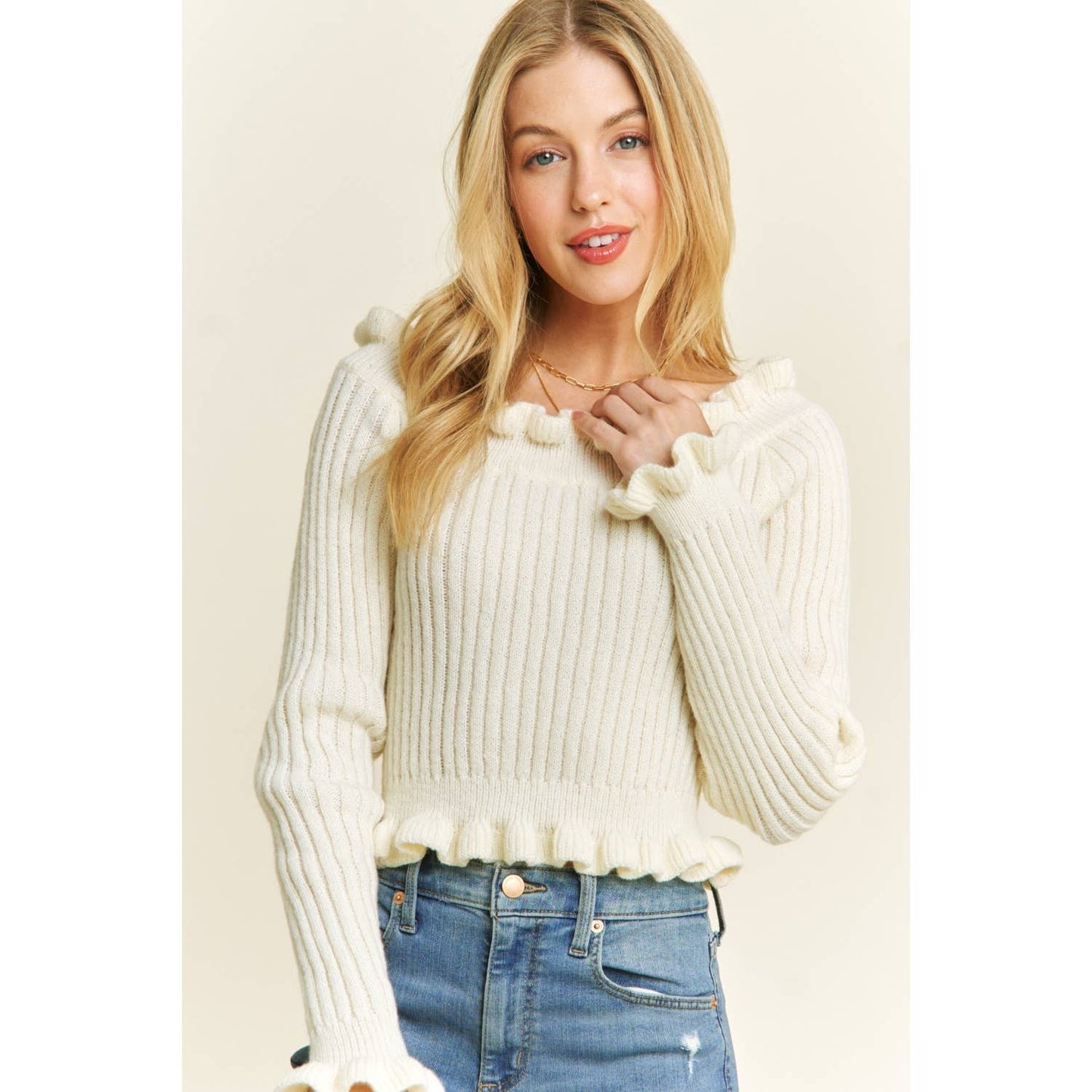 Off Shoulder Ruffle Sweater