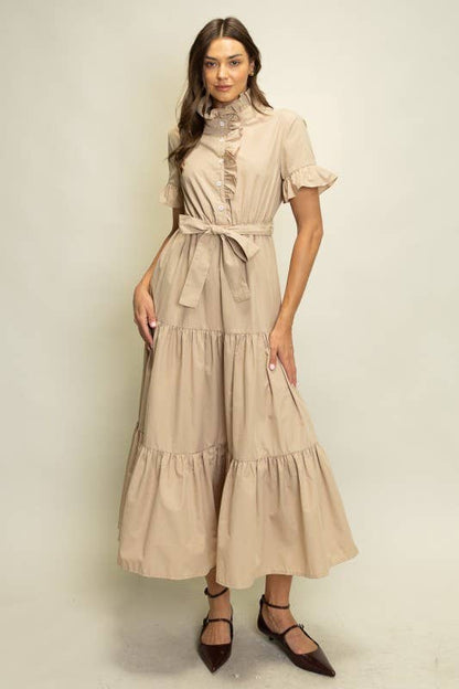 Tiered Ruffle Collar Shirt Dress