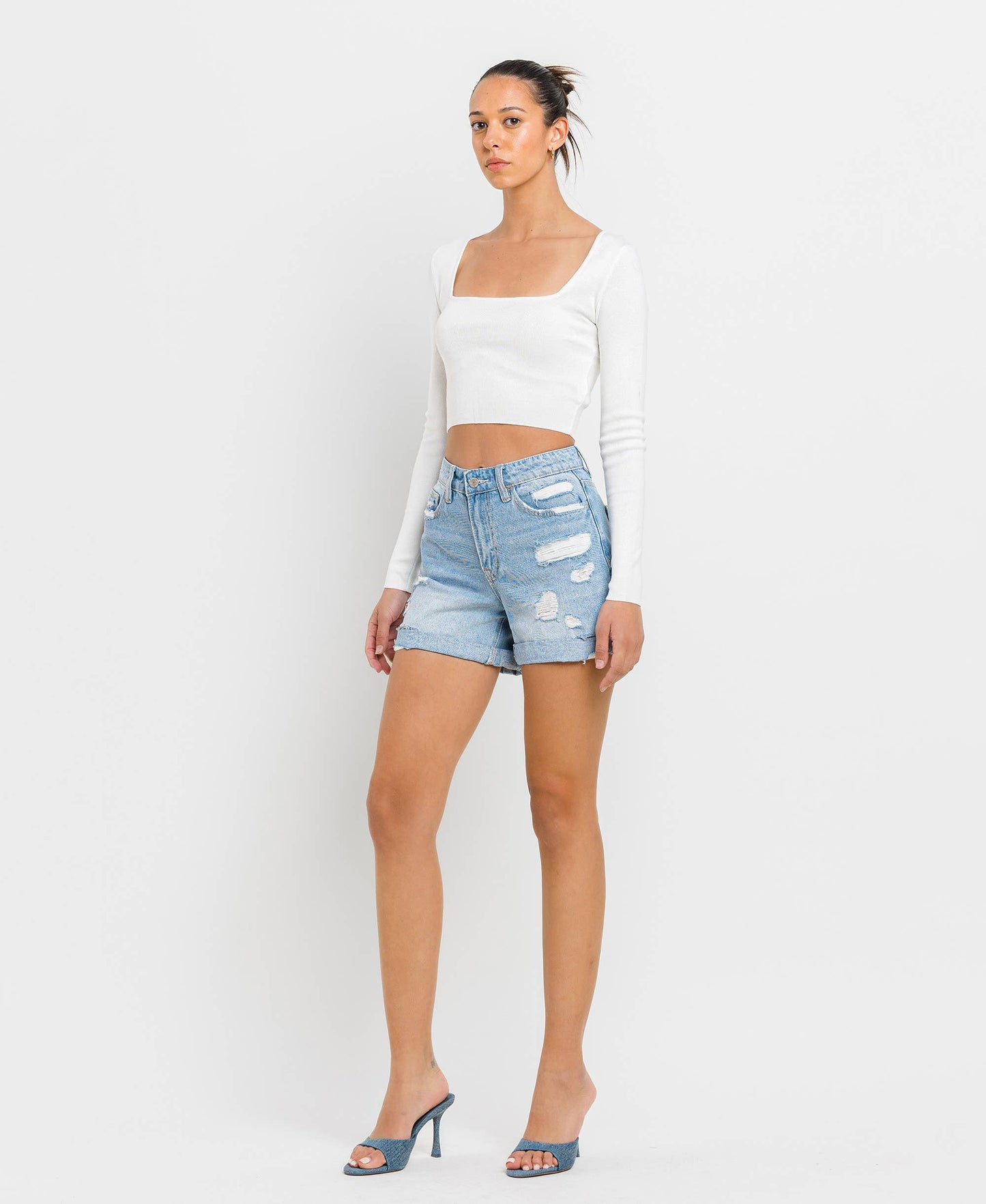 Mid Rise Double Cuffed Shorts