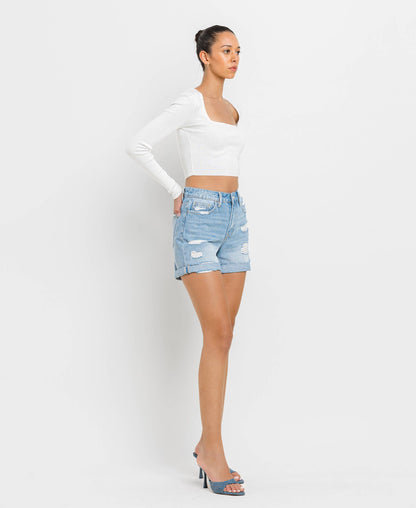 Mid Rise Double Cuffed Shorts