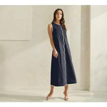 Navy Linen Maxi Dress