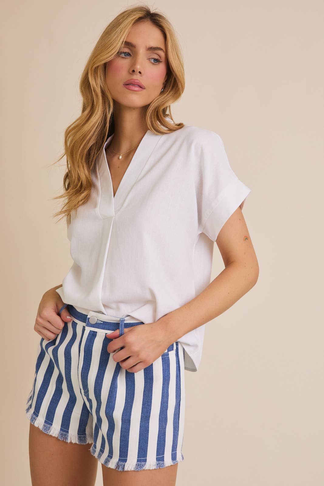 Flare Hem Top V-Neck