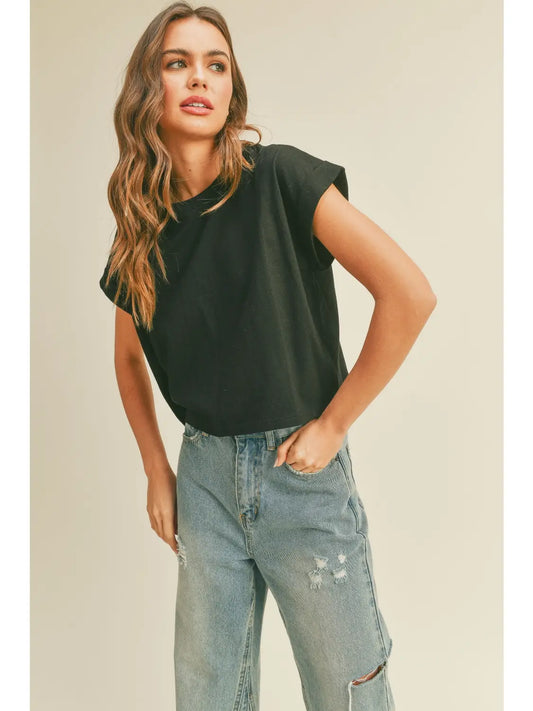 Black Cuffed Sleeve Top