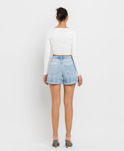Mid Rise Double Cuffed Shorts