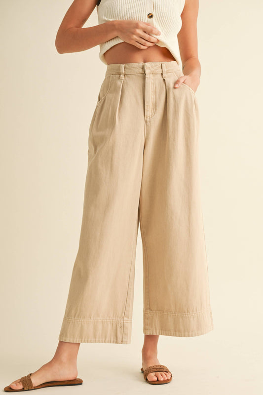 Loose Fit Pleated Waist Cotton Pants