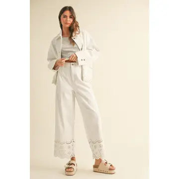 White Embroidery Bottom Pants
