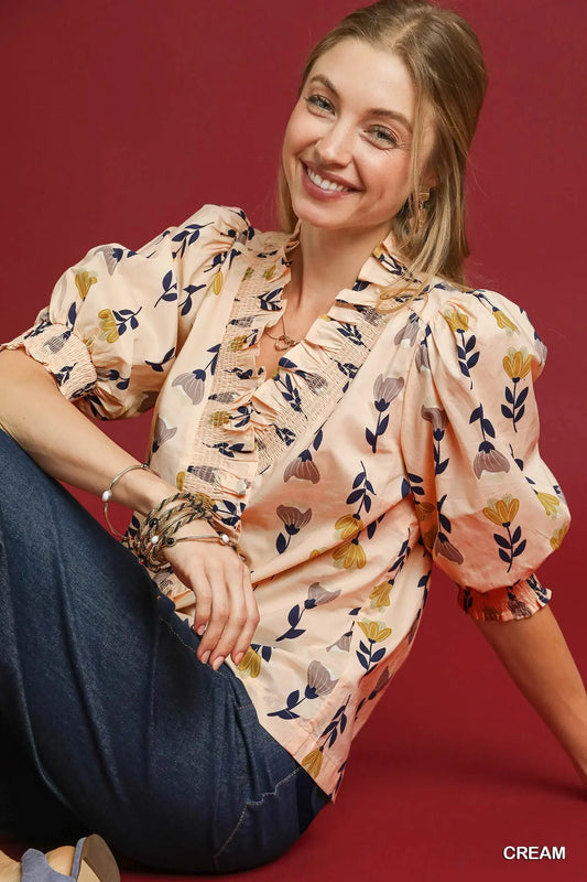 Cream Floral Top