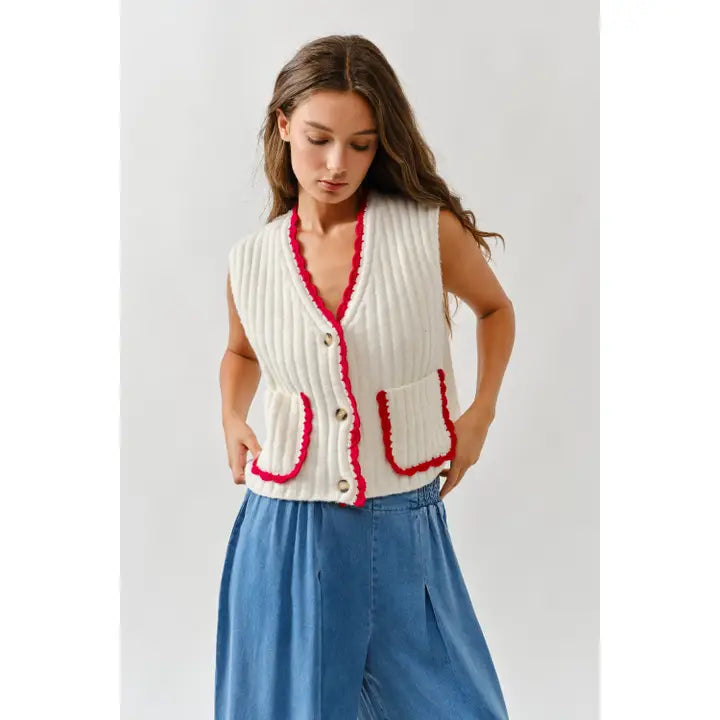 Red and White Sweater Vest