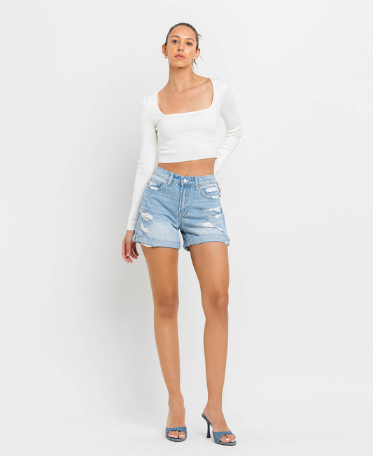 Mid Rise Double Cuffed Shorts