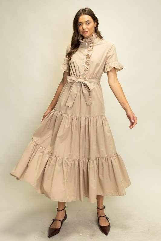 Tiered Ruffle Collar Shirt Dress