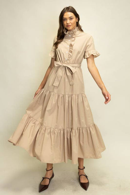 Tiered Ruffle Collar Shirt Dress