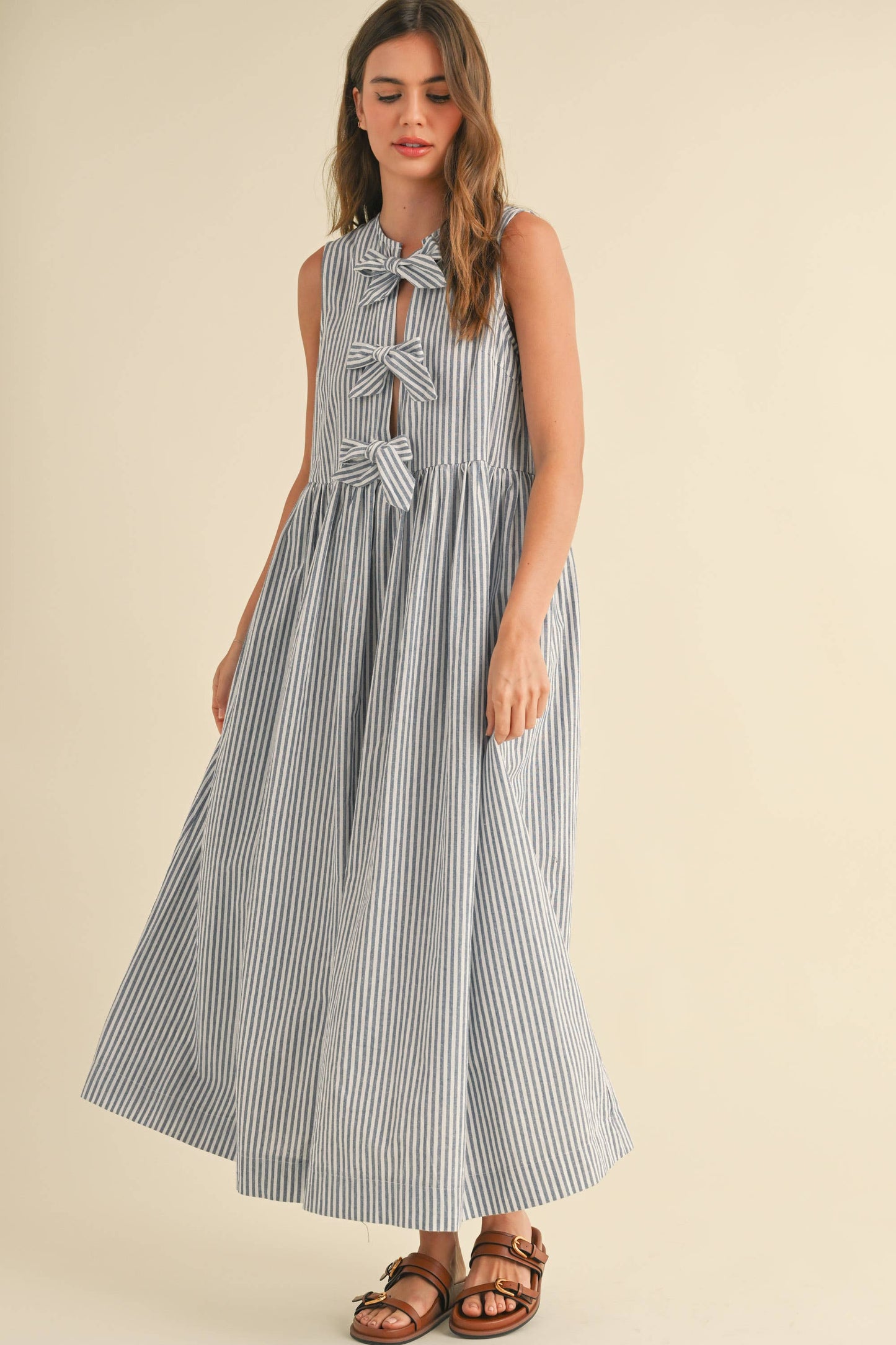 Blue Striped Bow Dress