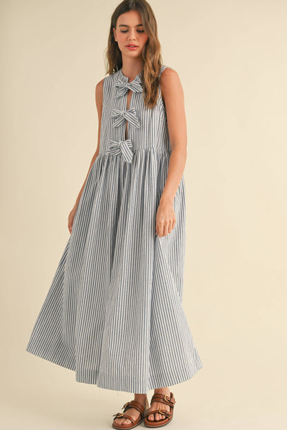 Blue Striped Bow Dress