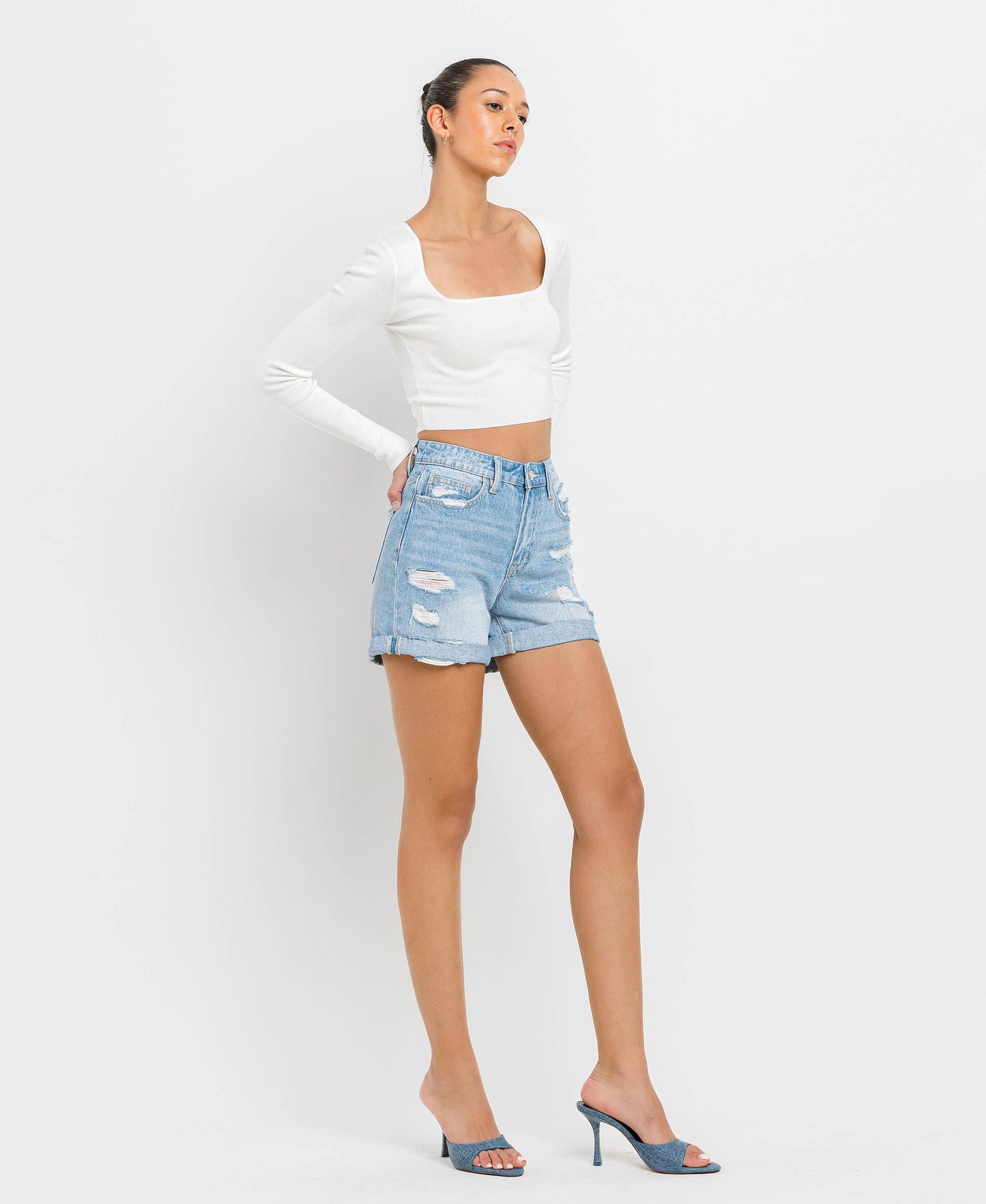 Mid Rise Double Cuffed Shorts