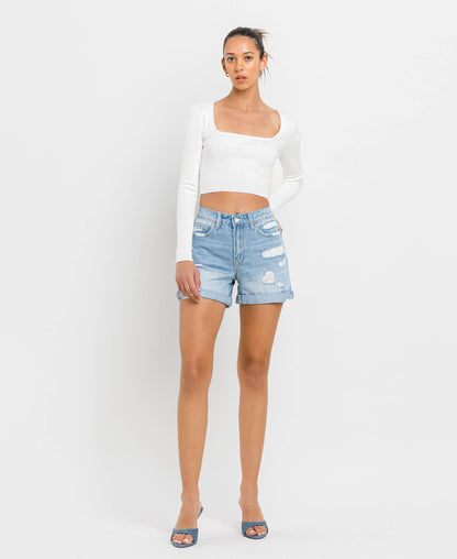 Mid Rise Double Cuffed Shorts