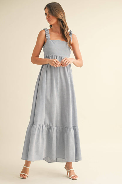 Scrunch Strap Back Tie Rufle Maxi Dress