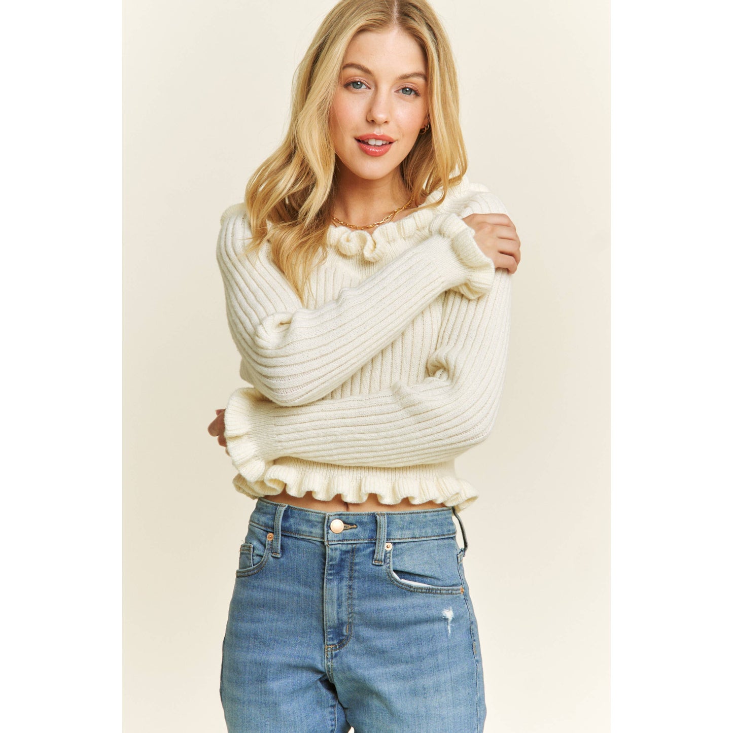 Off Shoulder Ruffle Sweater