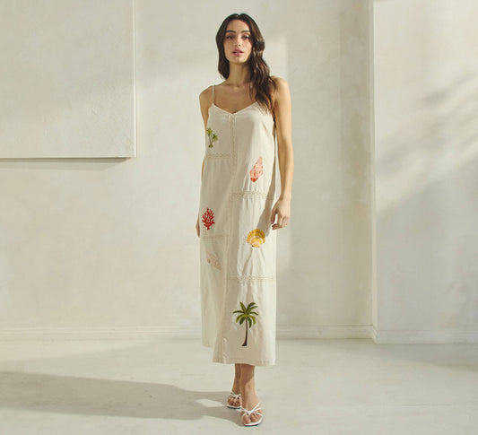 Tropical Embroidered Maxi Dress