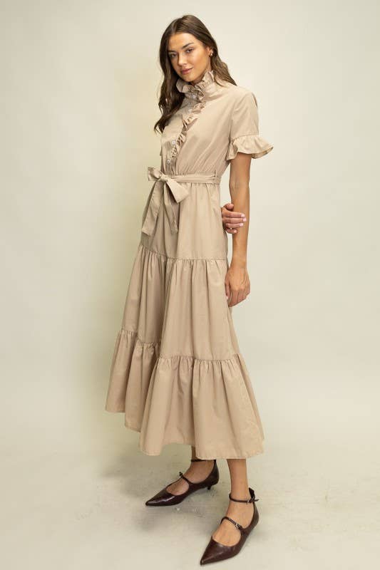 Tiered Ruffle Collar Shirt Dress