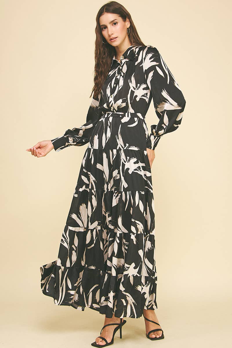 Print Button Down Maxi Dress