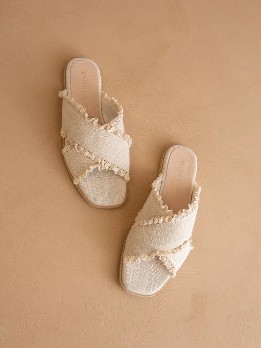 The Allie Cream Lace Trim Slide
