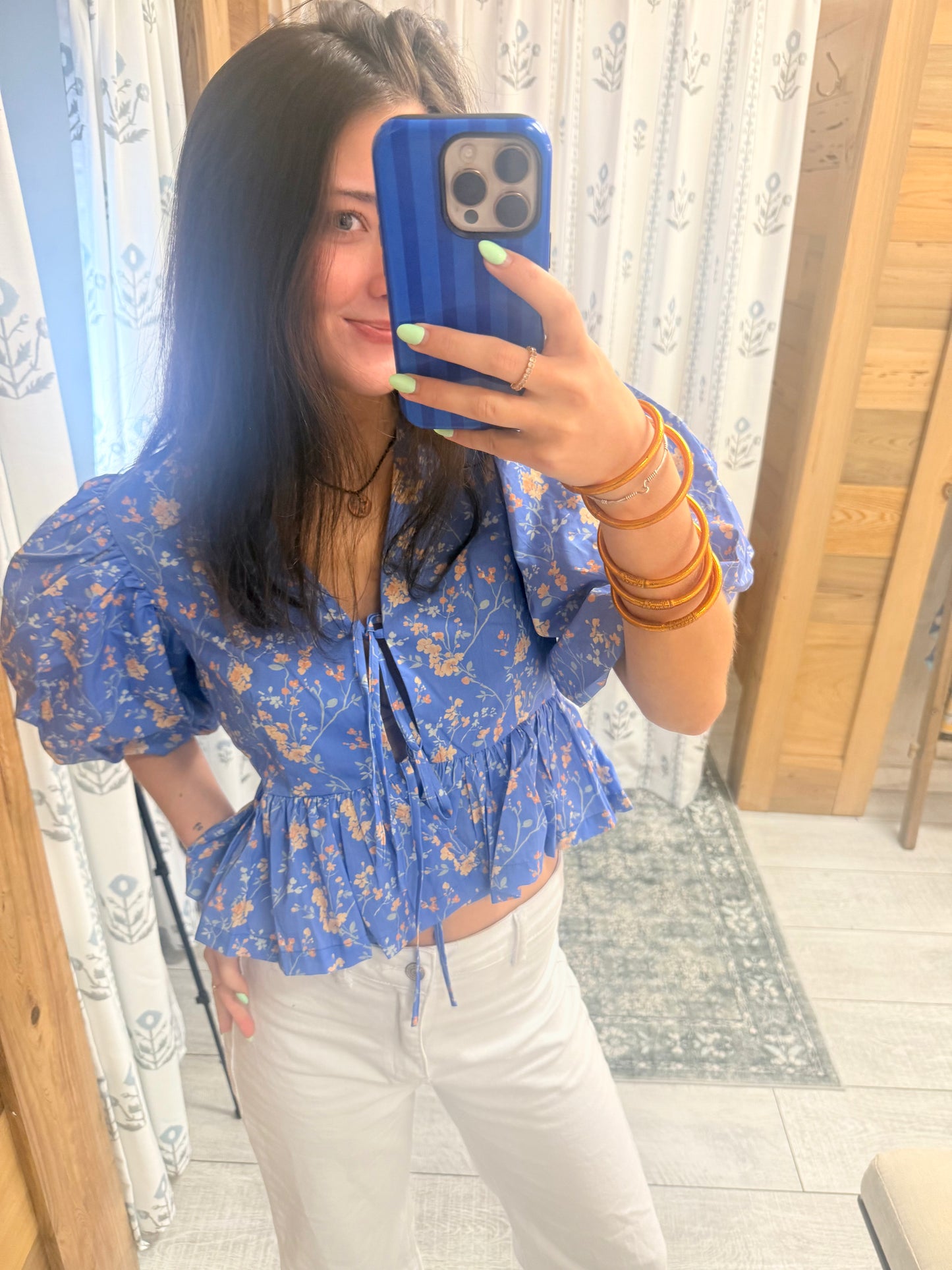 Floral Printed Tie Front Top
