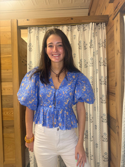 Floral Printed Tie Front Top