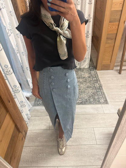 High Waisted Denim Midi