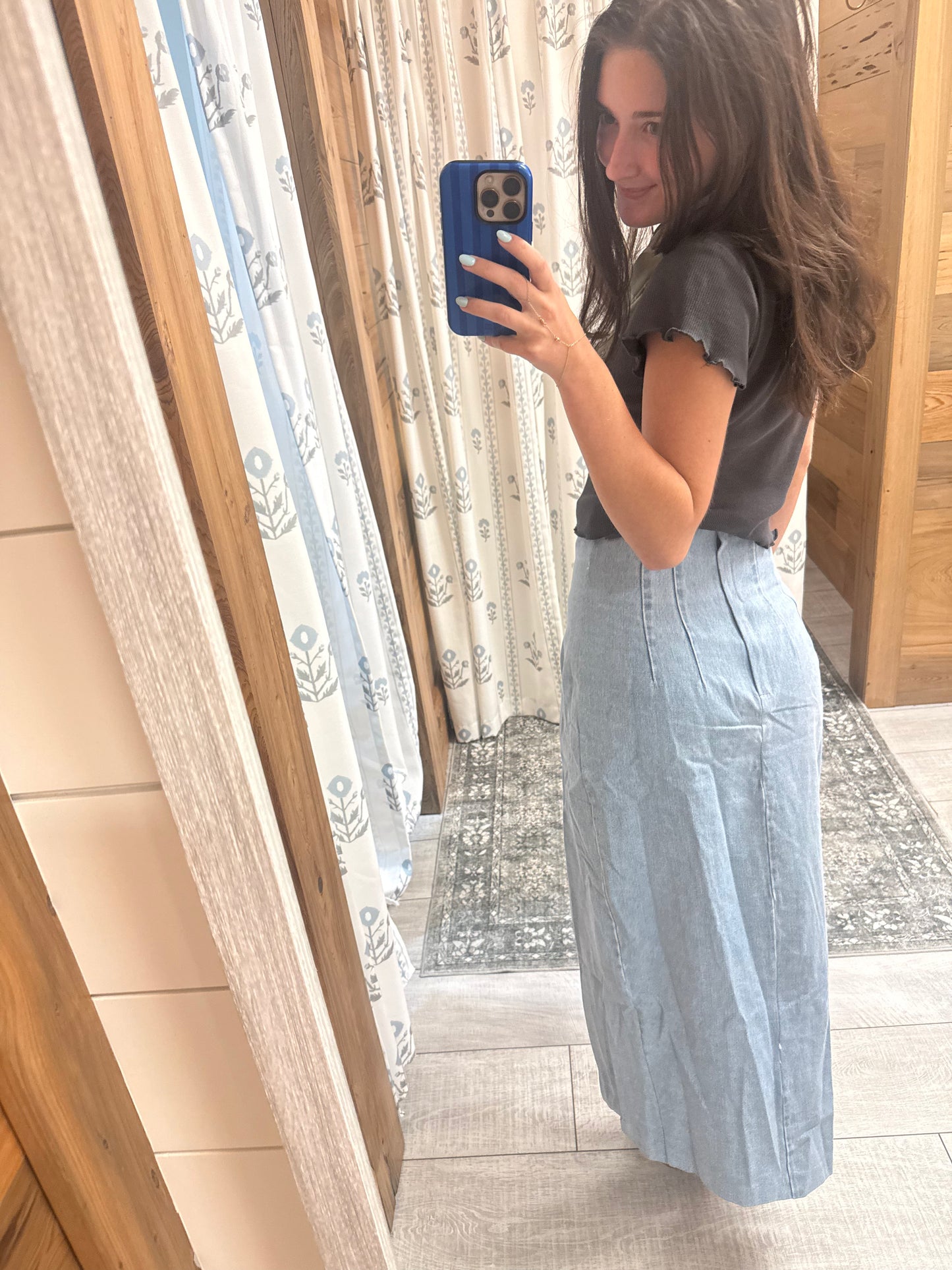 High Waisted Denim Midi