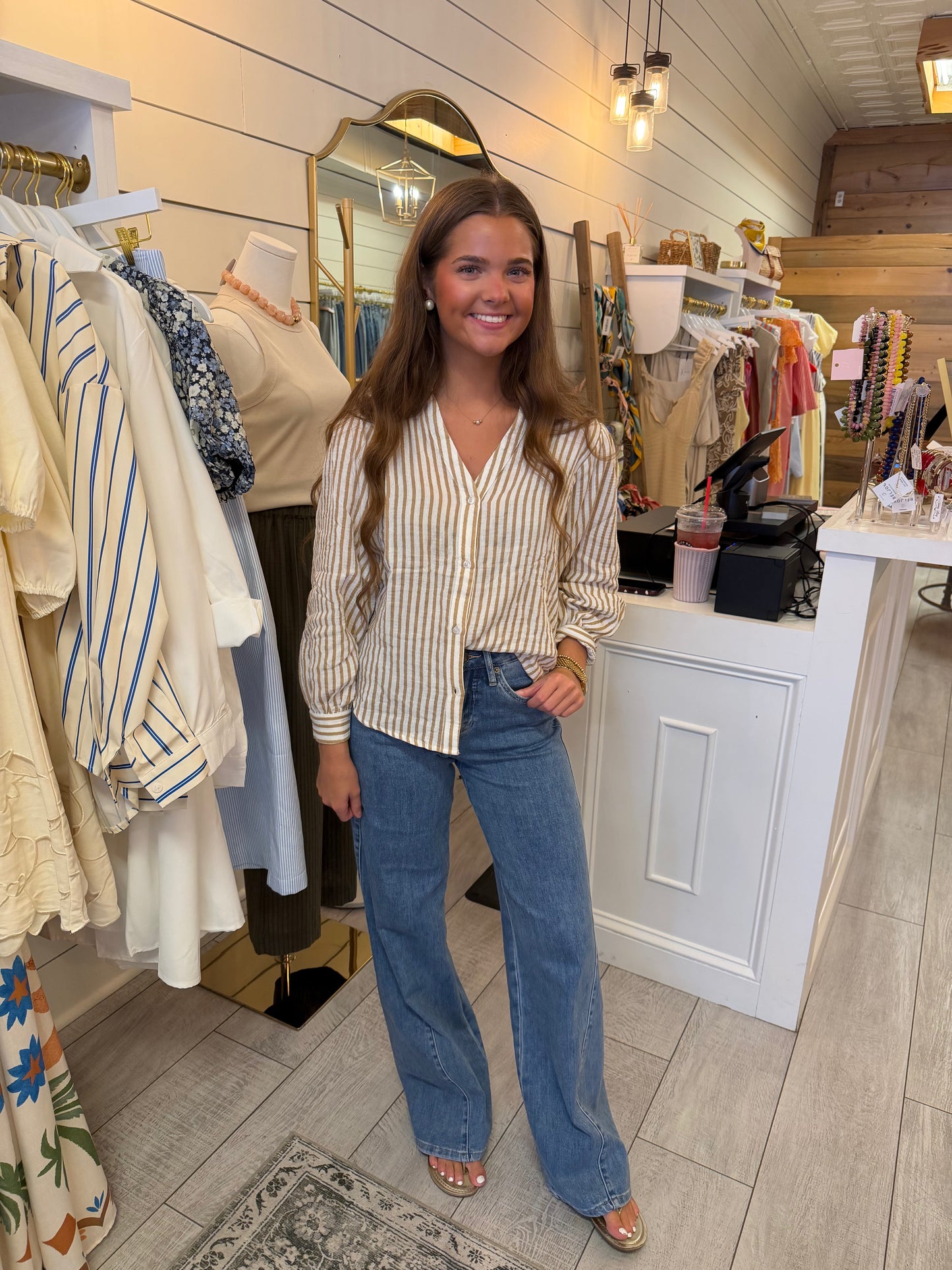 Taupe Button Up