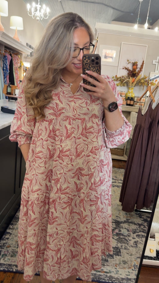 Botanical Print Tiered Midi Dress