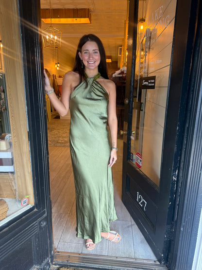 Green Velvet Silk Dress