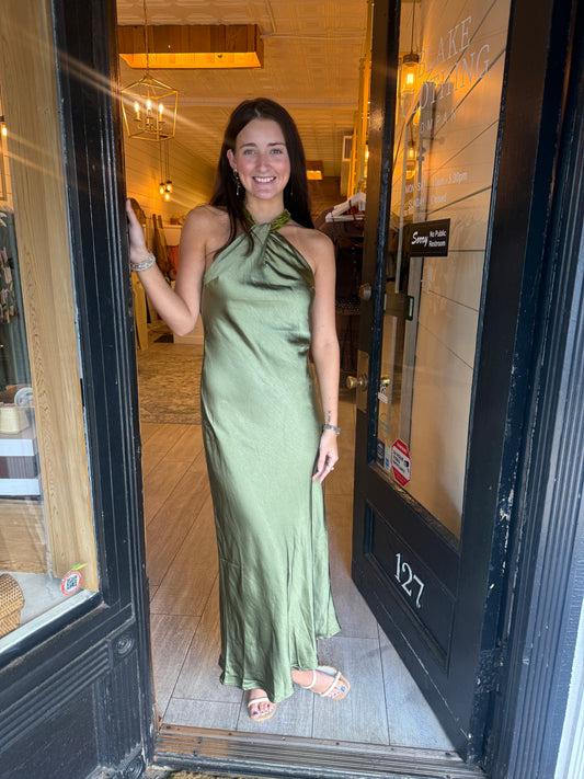 Green Velvet Silk Dress