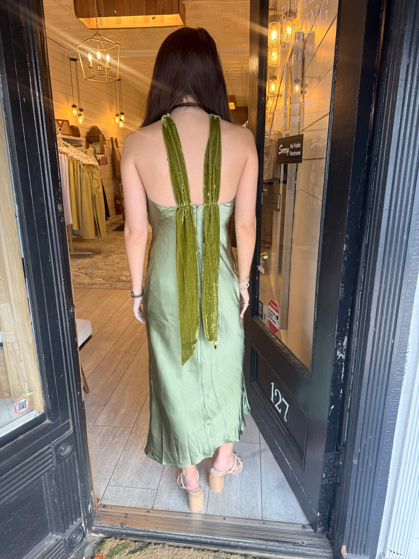 Green Velvet Silk Dress