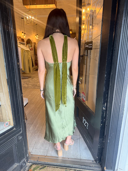 Green Velvet Silk Dress