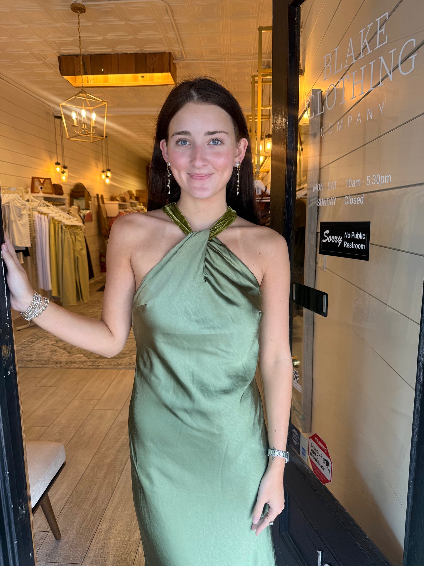 Green Velvet Silk Dress