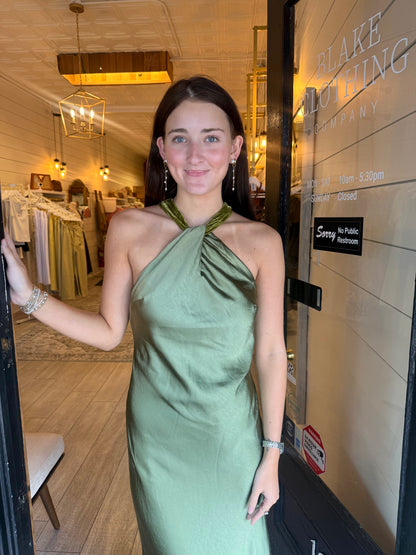 Green Velvet Silk Dress