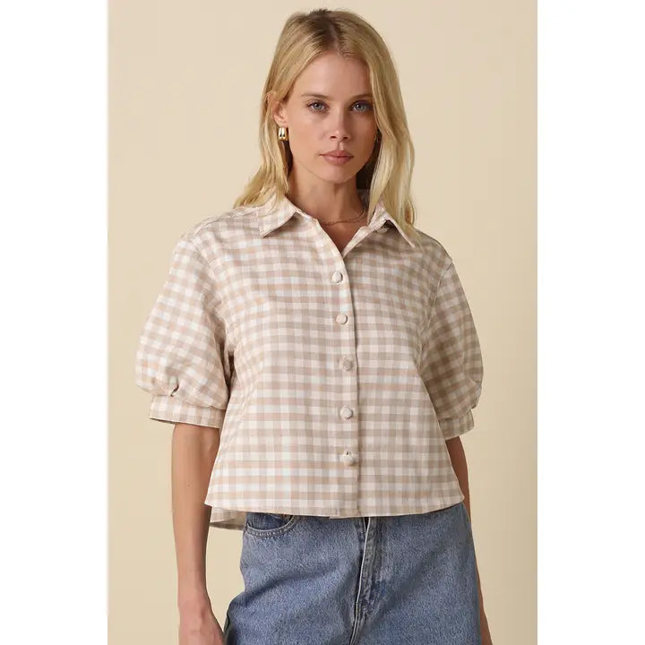 Khaki Gingham Top
