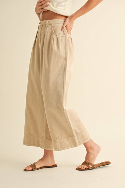 Loose Fit Pleated Waist Cotton Pants