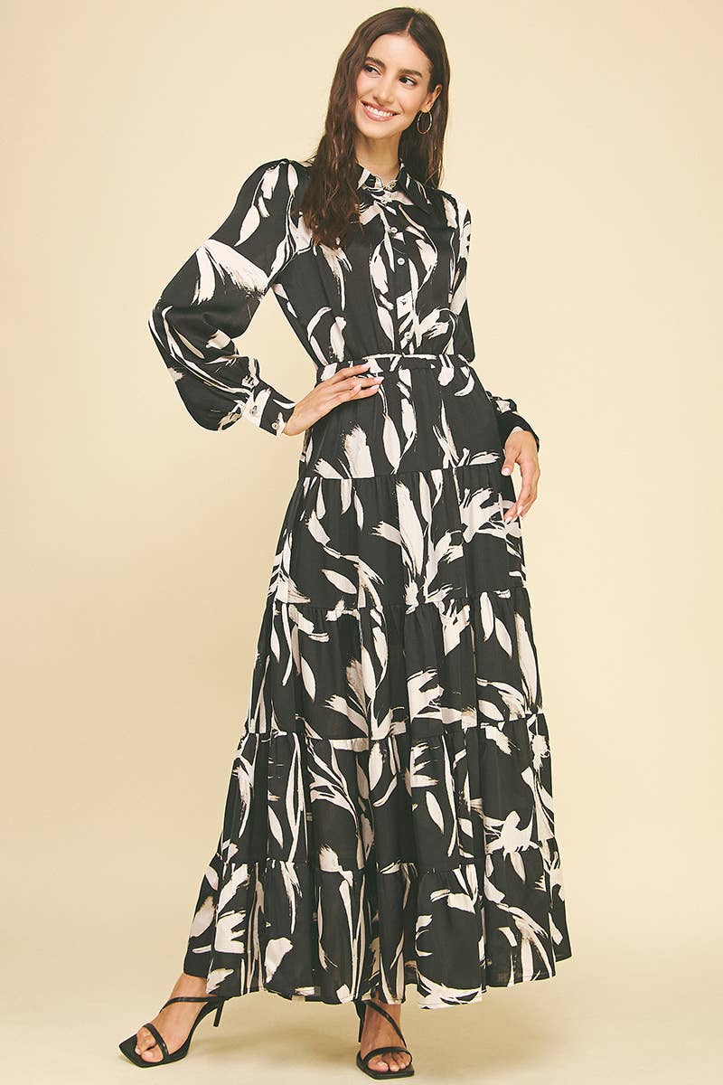 Print Button Down Maxi Dress