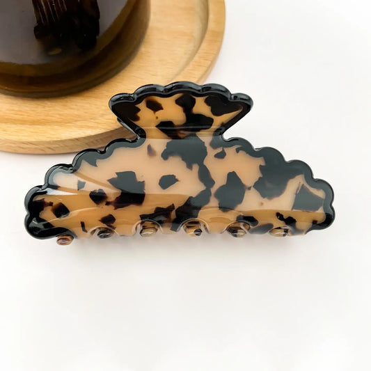 Wavy Black and Brown Patterned Claw Clip