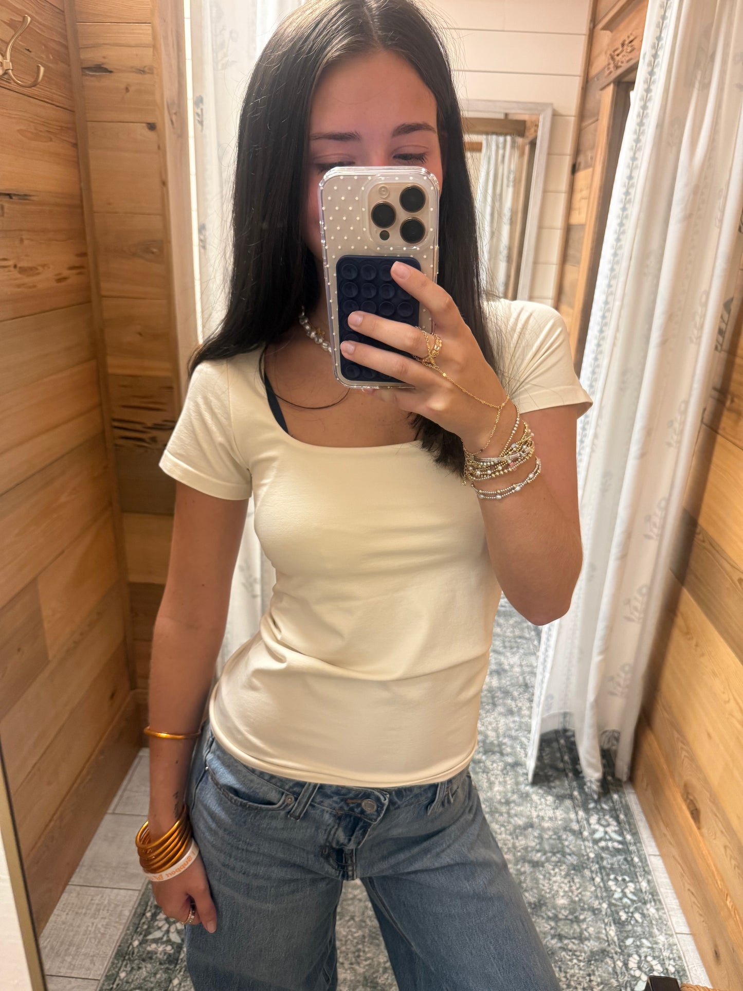 Cream Square Neck Top