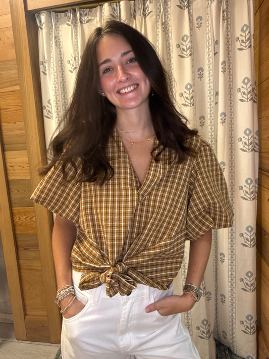 Camel Plaid Top