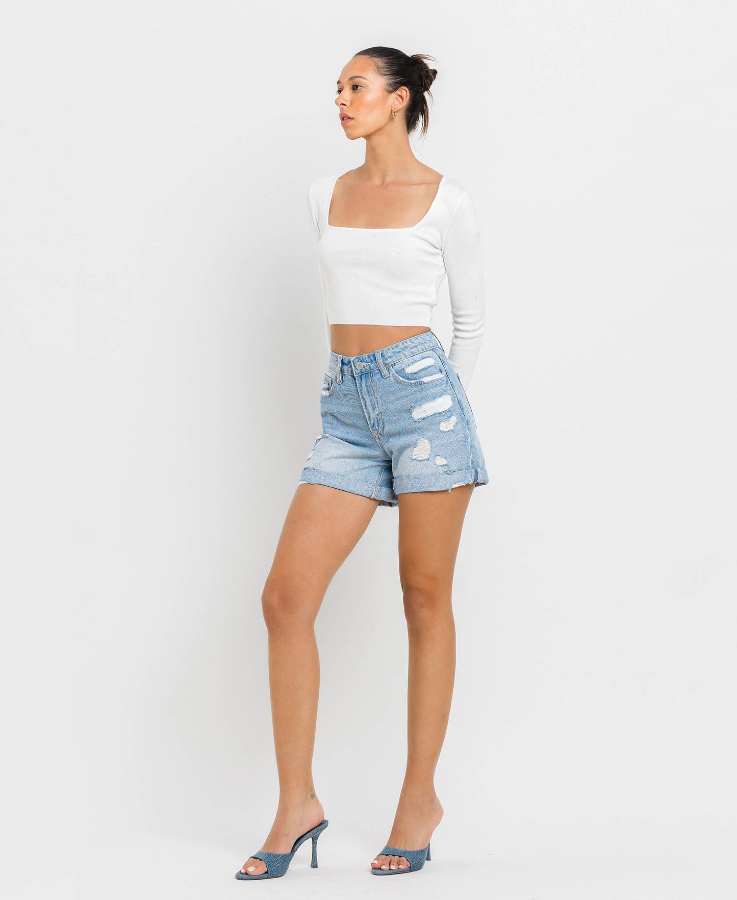 Mid Rise Double Cuffed Shorts