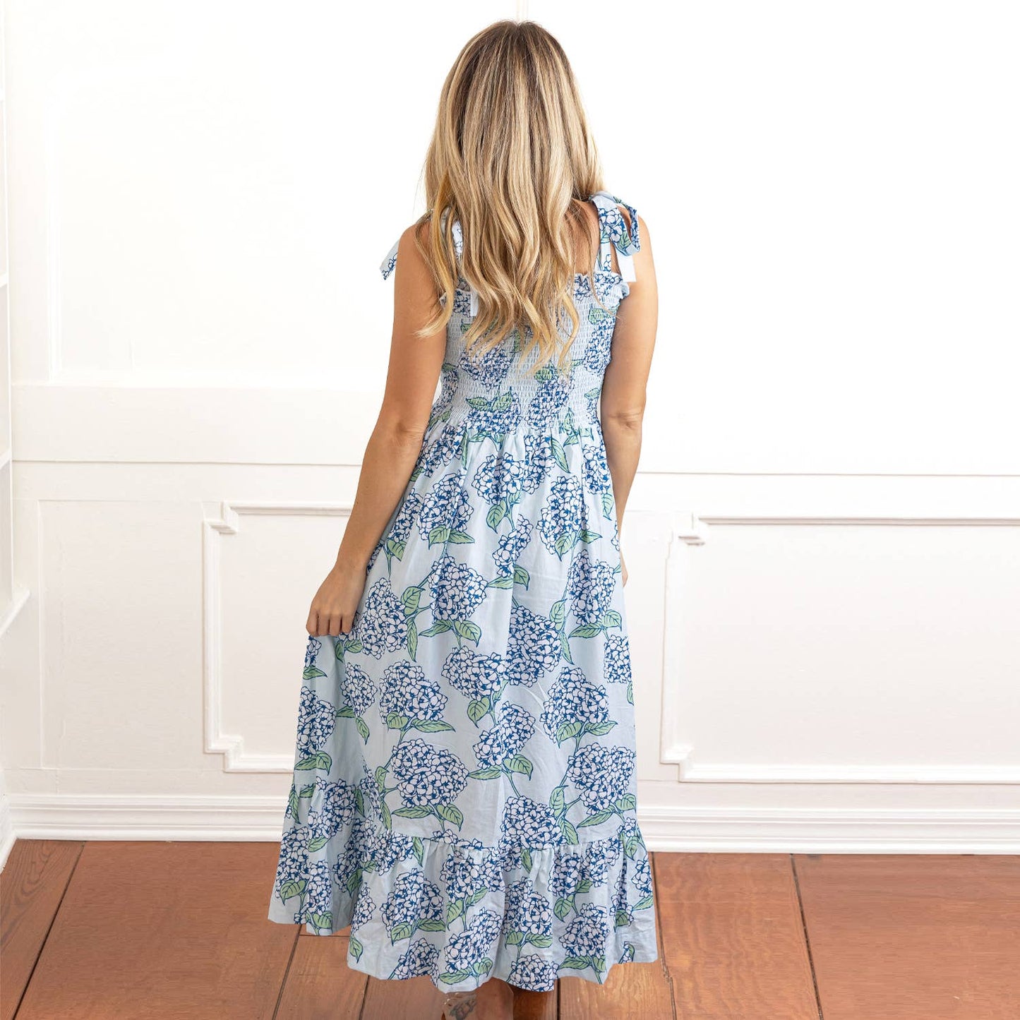 Hydrangea Stem Tie Top Smocked Dress