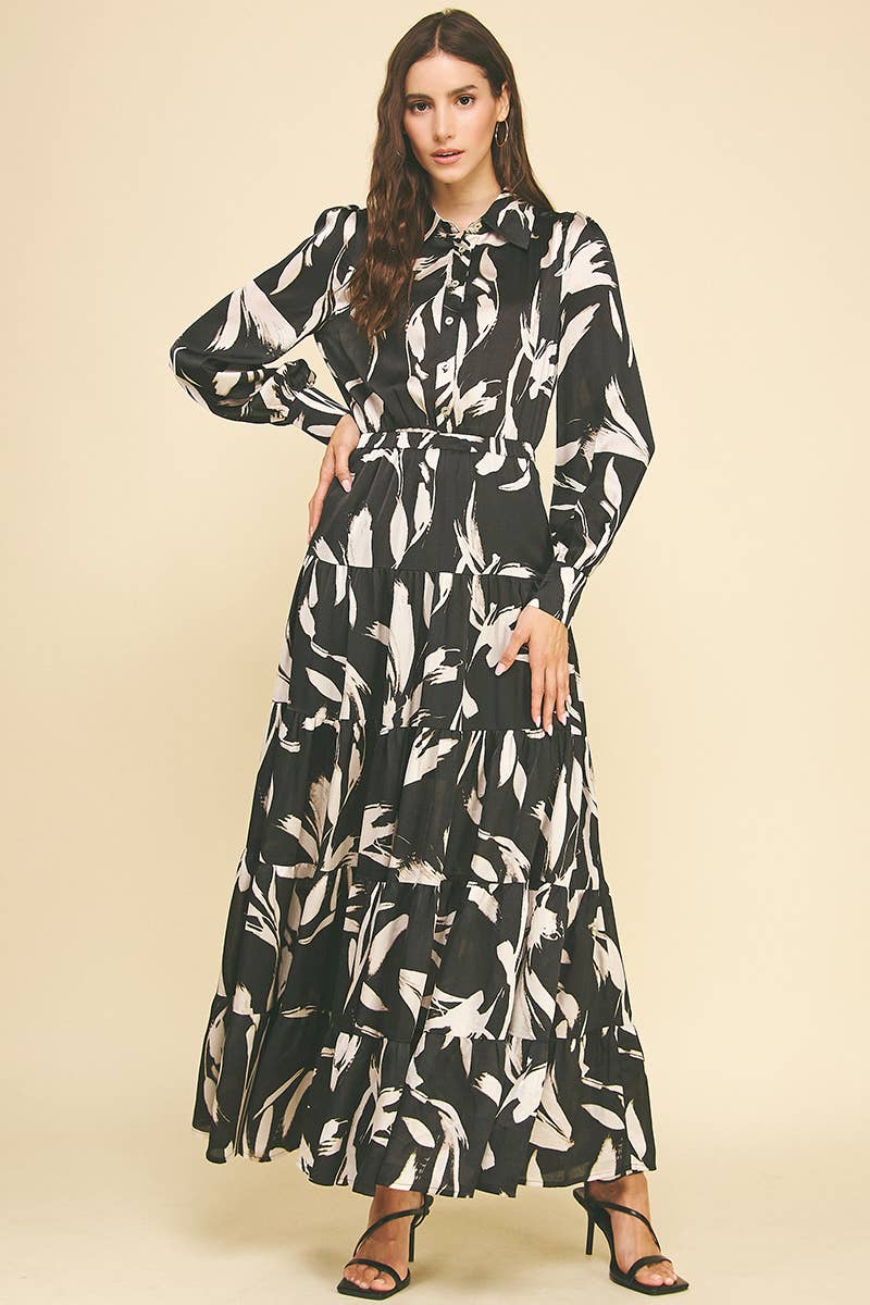 Print Button Down Maxi Dress