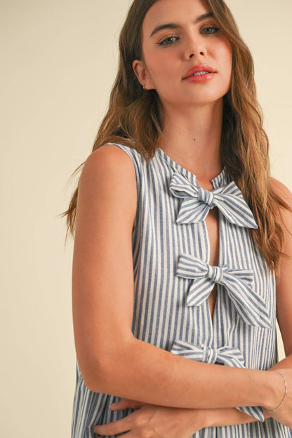 Blue Striped Bow Dress