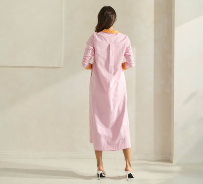 Contrast Trim Linen Dress